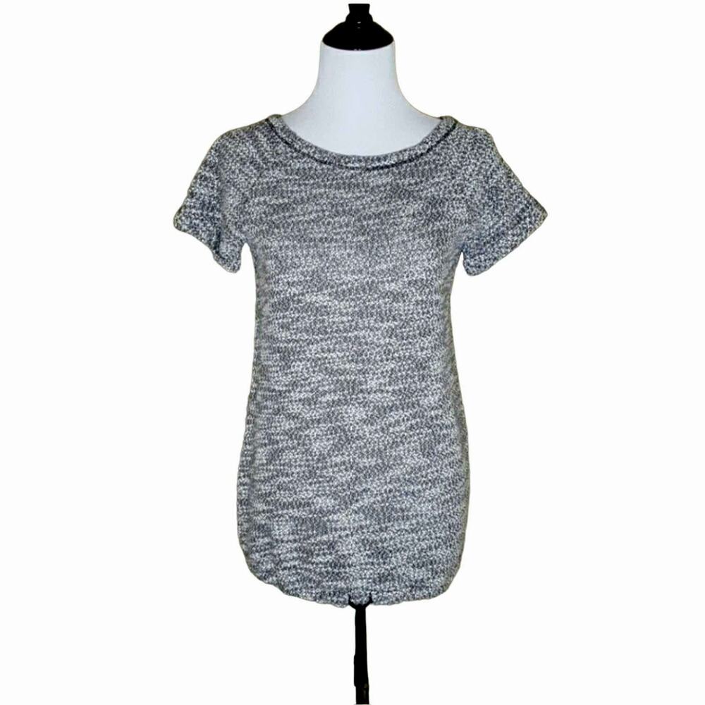 Lou & Grey Short Sleeve Knit Top Black White XS
